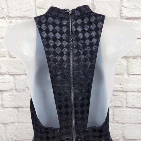 Alice & Olivia Needman Black Checkered Mock Neck A-Line Dress  Size 0 - Picture 4 of 14